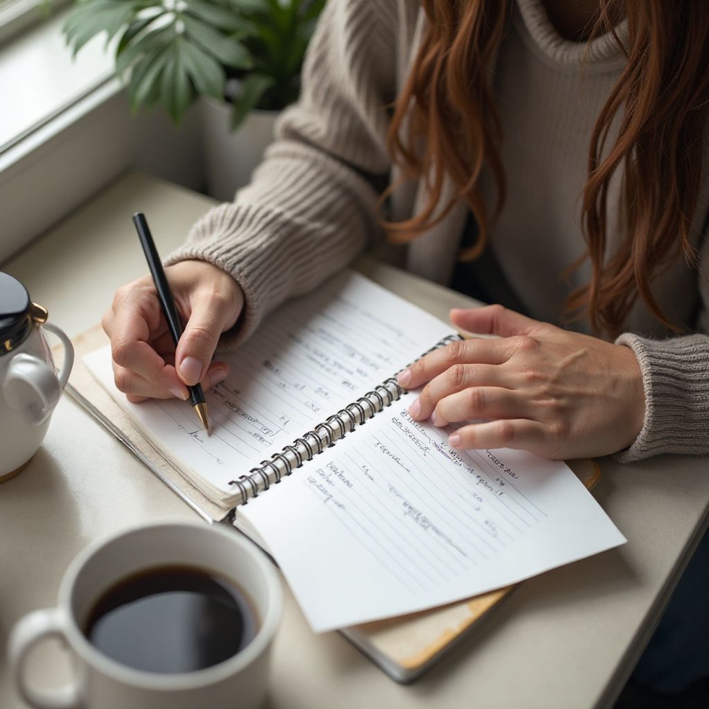 Persoană notând obiective în jurnal