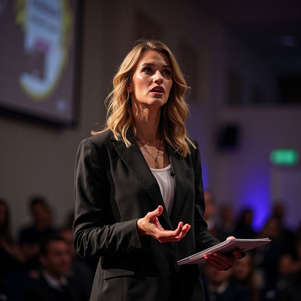 Elena prezentând într-o conferință internațională